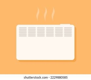 A white heater on an orange wall. Vector illustration in flat style