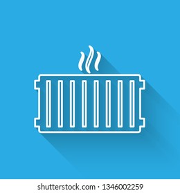 White Heating radiator icon isolated with long shadow. Vector Illustration