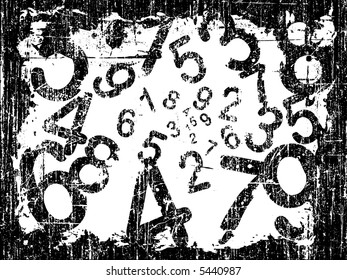 white Heavy Grunge Illustration with Acid Etched Numbers (Layered Vector)