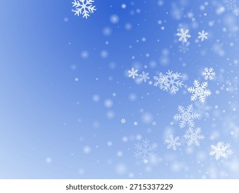Design de flocos de neve pesados brancos. Cachoeira de neve pó formas congeladas. Cachoeira de neve céu branco azul papel de parede. Flocos de neve turvos tema fevereiro. Cenário de natureza de neve.