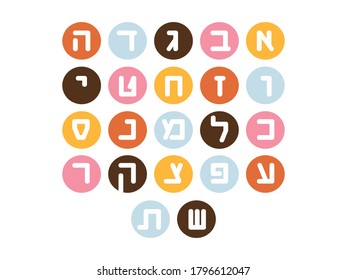 White Hebrew letters on colorful round shapes. Translation: the Hebrew abc letters