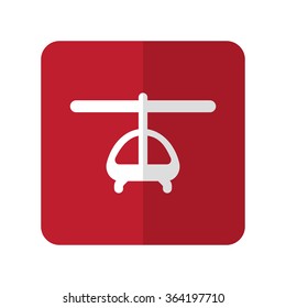 White Helicopter flat icon on red rounded square on white