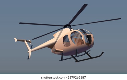 A white helicopter flies against a blue sky. Vector.