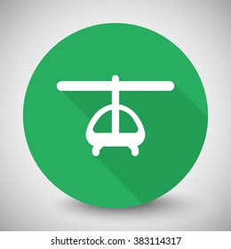 White Helicopter icon with long shadow on green circle