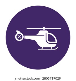 White helicopter icon on dark purple circle background, transportation symbol