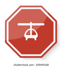 White Helicopter icon on red stop sign web app