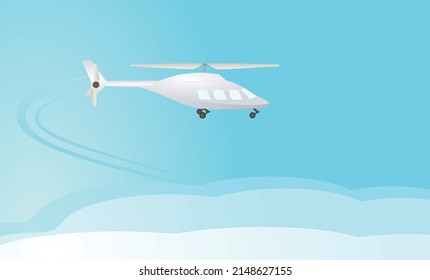 White helicopter on blue background. vector