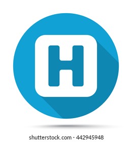 White Helicopter Platform icon on blue button isolated on white