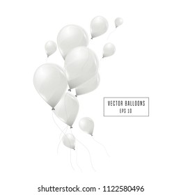 White helium balloons isolated on white background. Flying latex ballons. Vector illustration