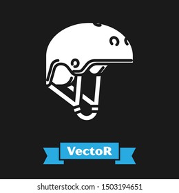 White Helmet icon isolated on black background. Extreme sport. Sport equipment.  Vector Illustration