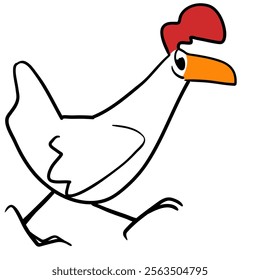 White hen cartoon style walking side view