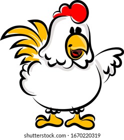 White hen, illustration, vector on white background.