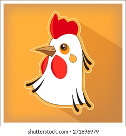 White hen on a peach background.