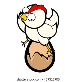 White hen sitting on an egg