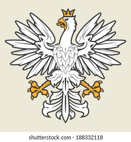 White heraldic eagle with crown