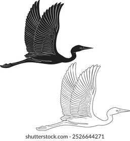White heron bird vector design handmade silhouette.