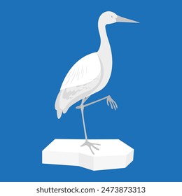 White heron on a blue background. Vector illustration in flat style.