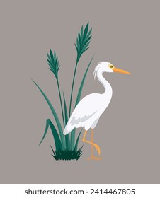 White heron standing near a bush, eps 10 format