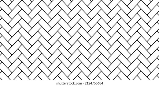 White herringbone parquet floor seamless pattern with diagonal panels. Vector wooden or brick wall texture. Modern interior background. Outline monochrome wallpaper.