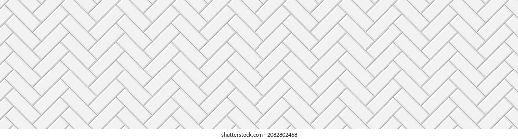 White herringbone tile seamless pattern. Subway stone or ceramic wall background. Kitchen backsplash or bathroom wall texture. Vector flat illustration. - Shutterstock ID 2082802468