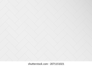 White herringbone tile wall or floor. Herringbone pattern of ceramic tiled grid for bathroom, kitchen or toilet interior. Realistic 3d rectangle tile with shadow. Vector illustration.