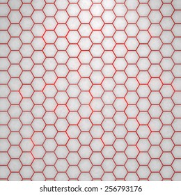 White Hexagon Background With Glowing Red Energy Effect