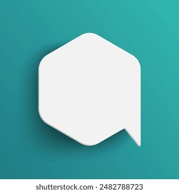 White hexagon blank speech bubble isolated on green background. Thinking sign oval symbol with blank space for text, quote, message. Minimal social banners, price tags, stickers, posters, badges.