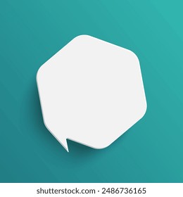 White hexagon blank speech bubble isolated on green background. Thinking sign oval symbol with blank space for text, quote, message. Minimal social banners, price tags, stickers, posters, badges.