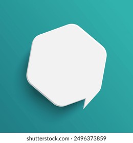 White hexagon blank speech bubble isolated on green background. Thinking sign oval symbol with blank space for text, quote, message. Minimal social banners, price tags, stickers, posters, badges.