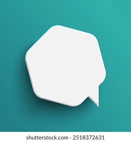 White hexagon blank speech bubble isolated on green background. Thinking symbol with blank space for text, quote, message. Minimal social banners, price tags, stickers, posters, badges.