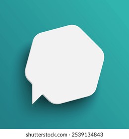 White hexagon blank speech bubble isolated on green background. Thinking symbol with blank space for text, quote, message. Minimal social banners, price tags, stickers, posters, badges.