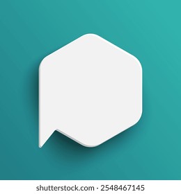 White hexagon blank speech bubble isolated on green background. Thinking symbol with blank space for text, quote, message. Minimal social banners, price tags, stickers, posters, badges.