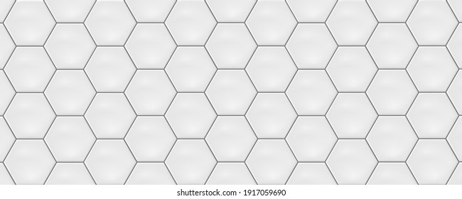 White Hexagon Ceramic Tiles. Modern Seamless Pattern, White Colored Hexagon Ceramic Tiles. 