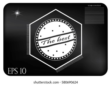 white hexagon and circle on a black background, logo
