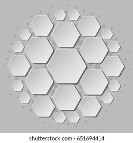 White hexagon composed of smaller hexagons. Geometrical pattern.