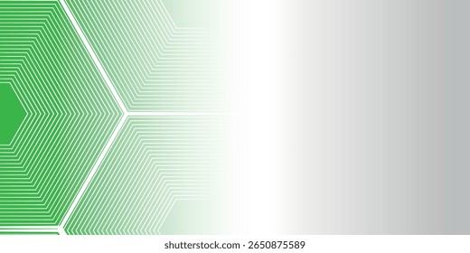 white hexagon design on green gradient background.