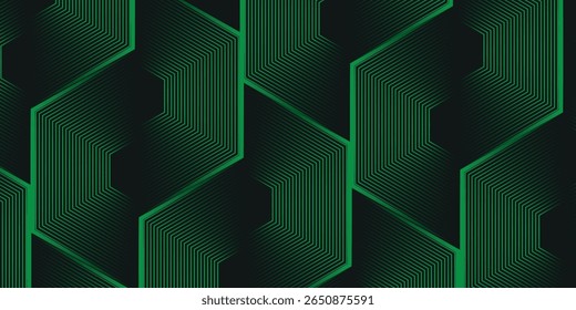 white hexagon design on green gradient background.