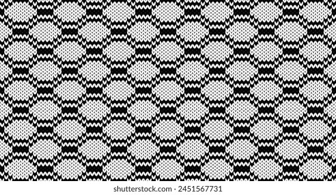 White hexagon and line knitted pattern, Festive Sweater Design. Seamless Knitted Pattern