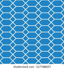 White hexagon shape on blue background. White beehive pattern on blue backdrop.