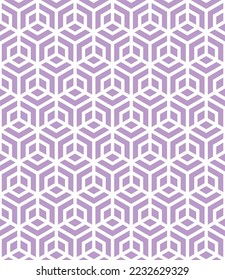 White hexagon shape on purple background.