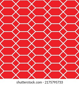Forma hexagonal blanca sobre fondo rojo. Patrón de colmena blanca sobre fondo rojo.