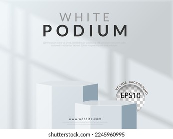 white hexagon shape podium with shadow overlay effect on background. vector illustration