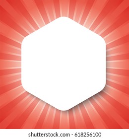 White hexagon template on red abstract background with start burst concept