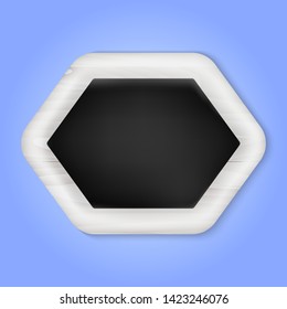 White hexagon wooden frame. Vector illustration for card or banner