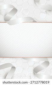 Weißer sechseckiger Hintergrund mit einer gestreiften weißen Textur. Eleganter und moderner Hintergrund mit subtilem Marmoreffekt und Farbbandakzenten. Weihnachten Hintergrund Vektor.