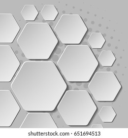 White hexagonal banners. Monochrome abstract background. 