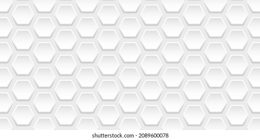 Weißer, hexagonaler, futuristischer, einfacher Hintergrund. White Hexagon Banner. Geometrisches Muster für 3D-Wabenkolben. Hexagon, weißer Hintergrund für die Präsentation. Abstraktes, modernes Bildschirmhintergrund. Vektorgrafik.