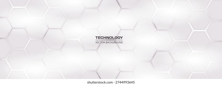 White hexagonal grid abstract background offers clean minimal tech aesthetic with soft glossy panels, subtle shadows, faint connection lines and geometric repetition ideal for corporate branding,