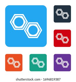 White Hexagonal metal nut icon isolated on white background. Set icons in color square buttons. Vector Illustration