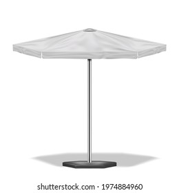 White hexagonal patio umbrella, realistic vector mockup. Outdoor garden parasol, mock-up. Template for design